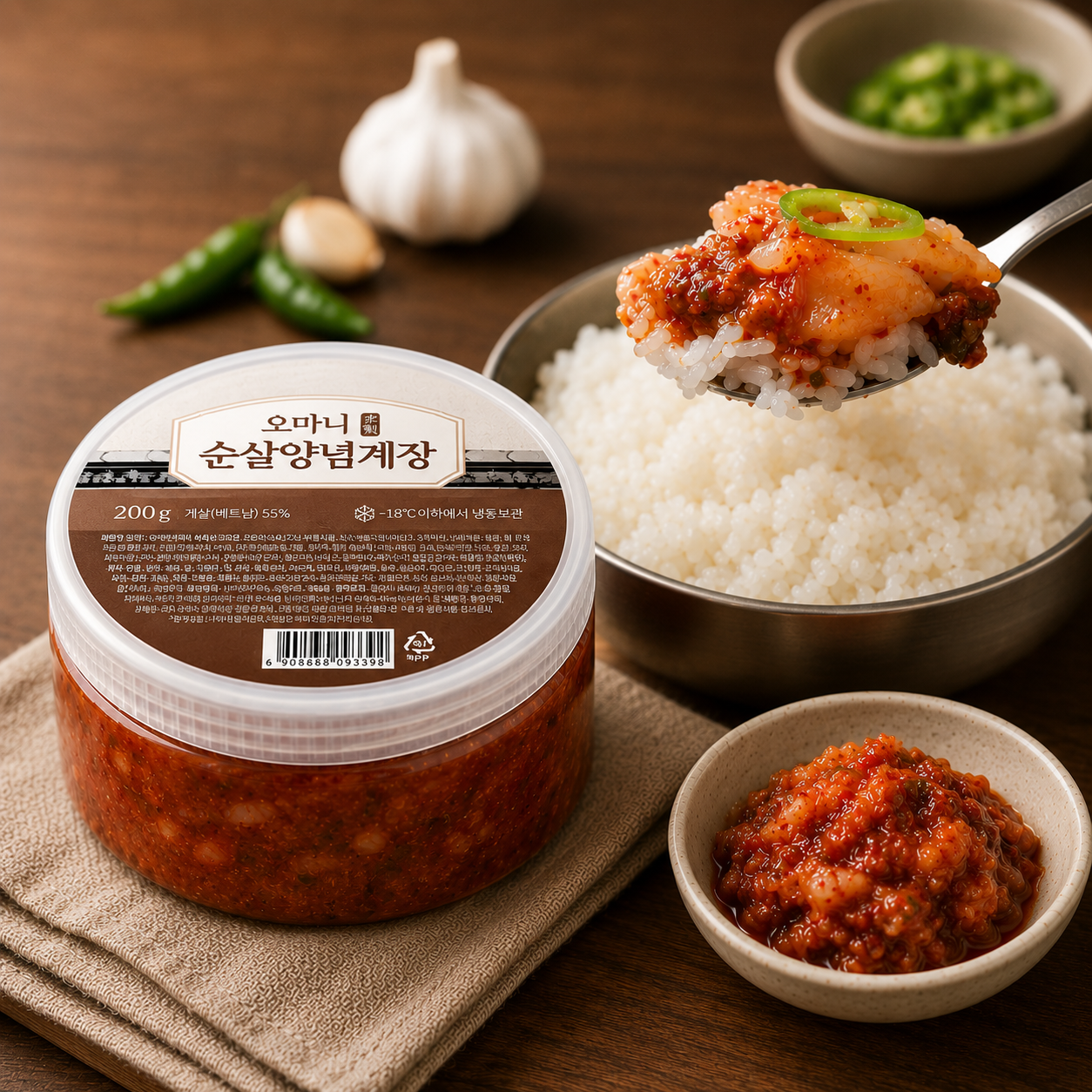 동화푸드 오마니 순살 양념게장 200g 간장 게장 양념 꽃게장 밥도둑 반찬 - 상품 이미지