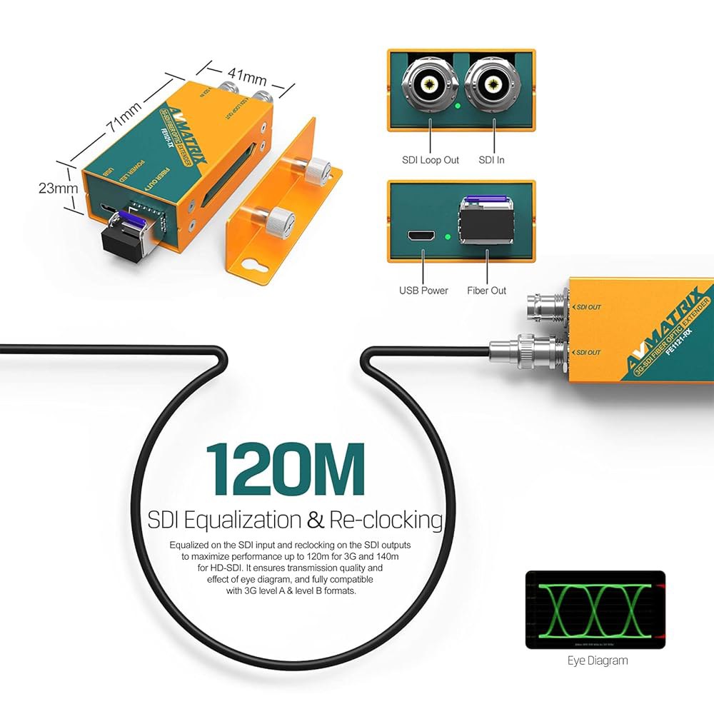 AVMATRIX FE1121 12G-SDI 광섬유 익스텐더, 전송 거리 10km, 송신기에서 12G / 6G 3G - SDI 입력 및 루프 아웃, 수신기에서 듀얼 출력, SFP - 상세 이미지 3