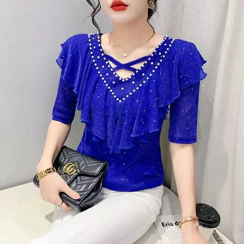 여성 라틴댄스복 상의 블루 브이넥 드레스몰 M 45.0 레드 S - 상세 이미지 2