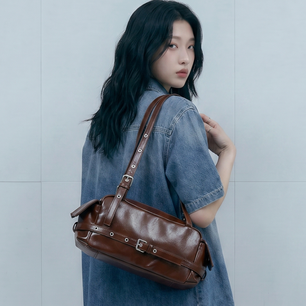 [먼슬리무드] 실바노아 숄더백 (3색상) 출근룩 대학생 데일리 여성가방 브라운 - 상품 이미지