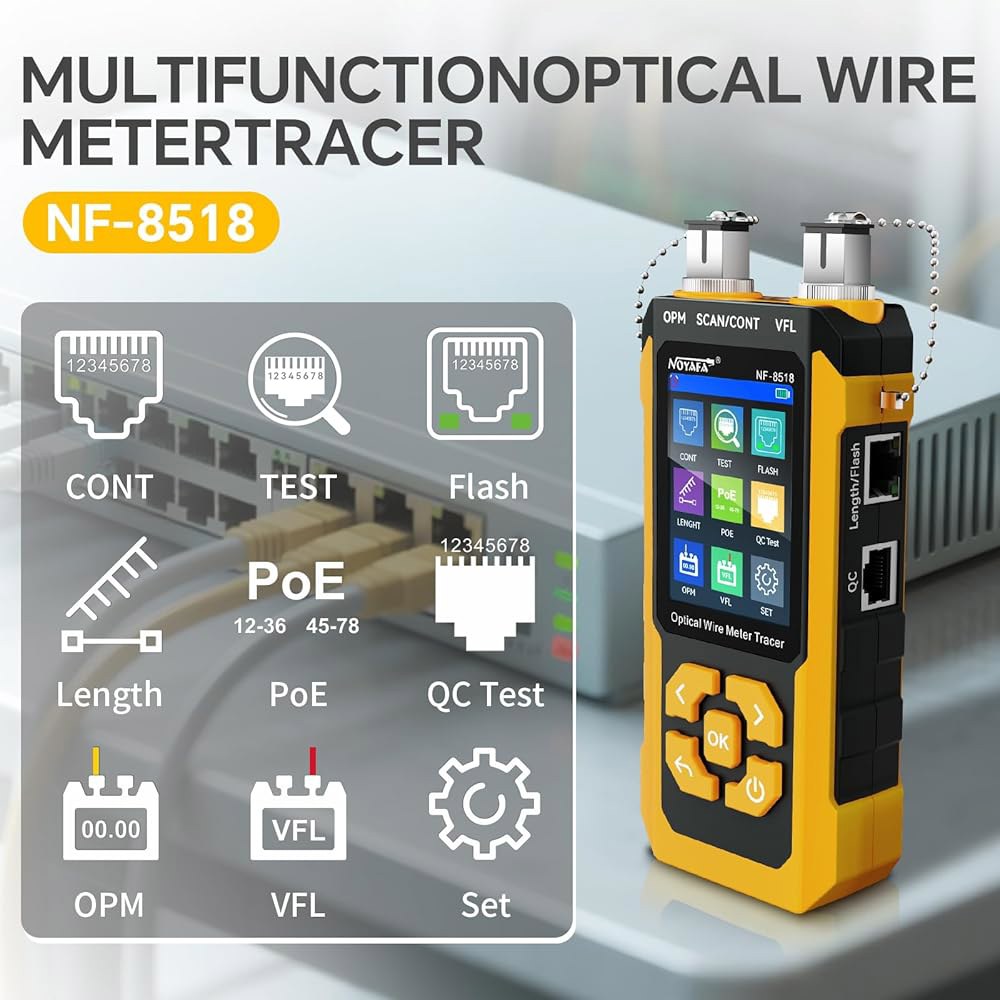 광 전력계, 이더넷 케이블 테스터, CAT6 트래커, VFL PoE QC 포트 플리커, 길이 테스트, 광섬유 결함 위치 추적기, 전화선 트래커를 갖춘 NOY NF-8518 네트워크 - 상세 이미지 2