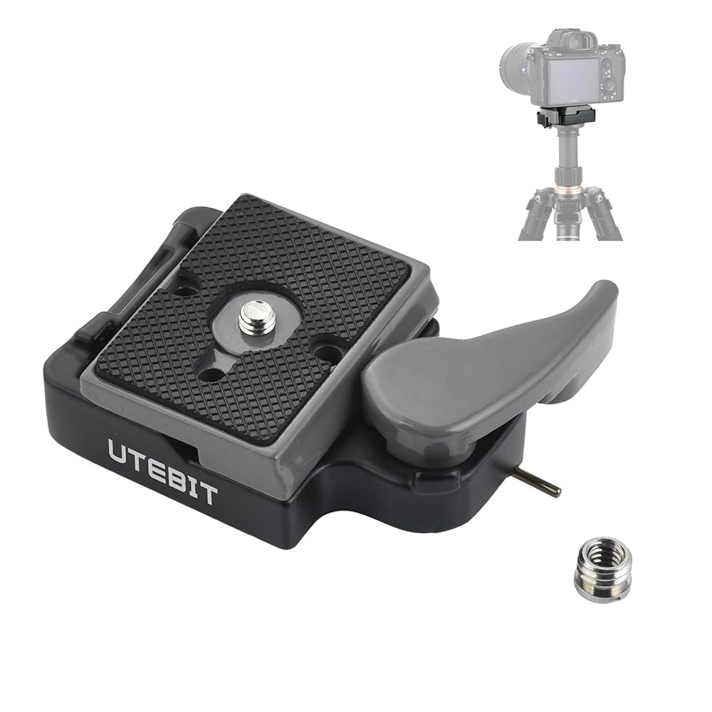 UTEBIT 323 RC2 퀵 릴리스 플레이트, 1/4인치 및 3/8인치 카메라 나사 삼각대 장착 만프로토 삼각대에만 적합 (회색) - 상품 이미지