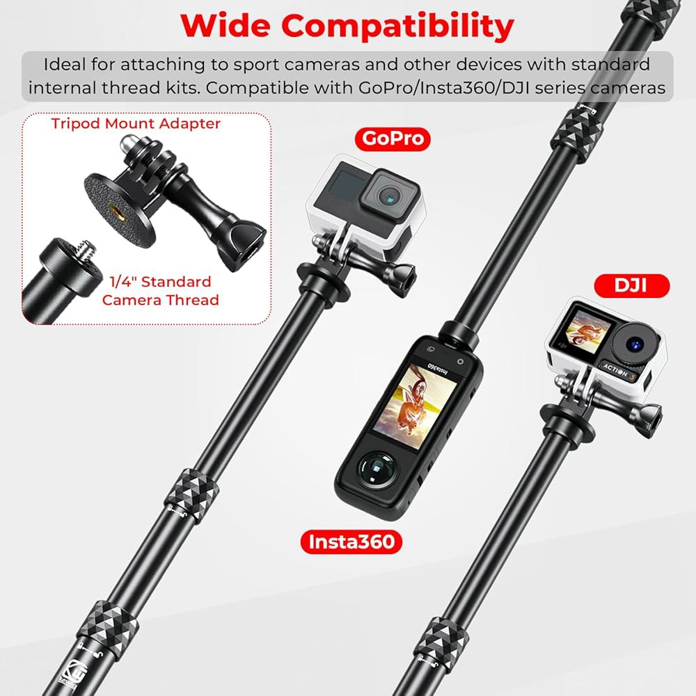 VAZESWIN 알루미늄 합금 모터사이클 카메라 마운트 키트 GoPro Insta360 DJI, 360 회전식 대형 자전거 핸들바 방지 클램프 마운트, ATV UTV용 확장형 셀카 - 상세 이미지 3