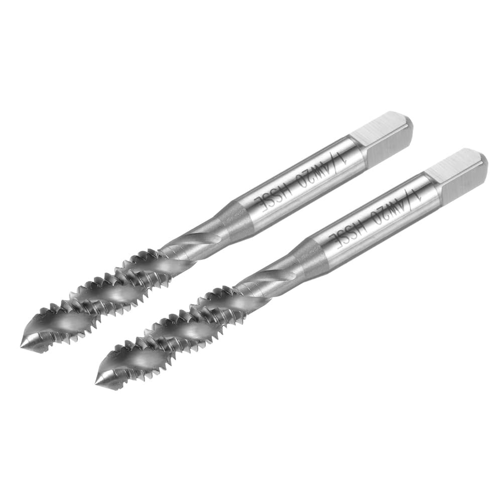 uxcell 2pcs 나선형 플루트 나사산 탭, 1/4-20 BSW H2 기계 수리용 탭핑 도구(M35 코발트 고속 강철(HSS-CO), 코팅되지 않음) - 상품 이미지