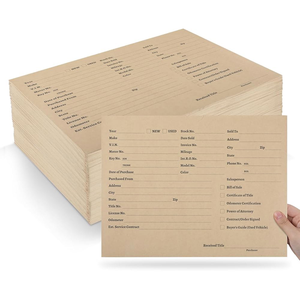 gisgfim 150Pcs 인쇄 차량 거래 봉투 딜러 재킷 브라운 9x12인치 옐로우 기록 구독 주문 대리점 운영 액세서리용 파일 - 상품 이미지