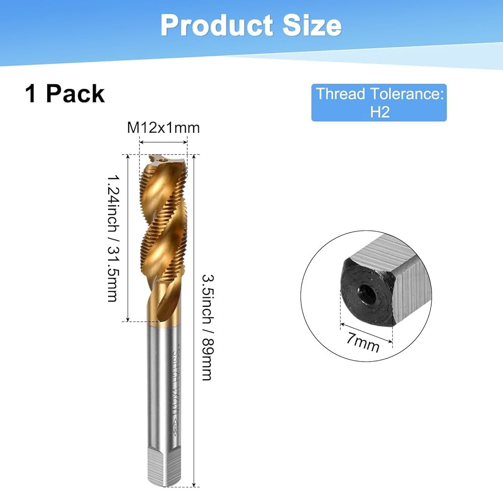 MMETRXITY 1팩 M12x1mm 메트릭 나선형 플루트 나사 탭, HSS 티타늄 코팅 오른손 탭 드릴링/밀링 기계 / CNC 공작 기계, 탭핑 도구 M10x1mm - 상세 이미지 2