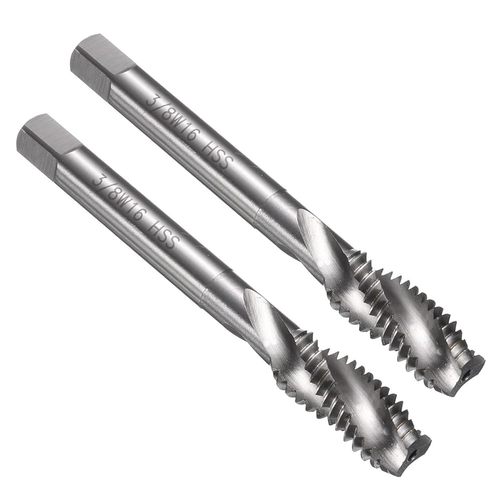 uxcell 2pcs 나선형 플루트 나사산 탭 3/8-16 BSW H2 기계 비트, 코팅되지 않은 나사 수리 도구, M35 코발트 고속 강철(M35 HSS-CO) - 상품 이미지