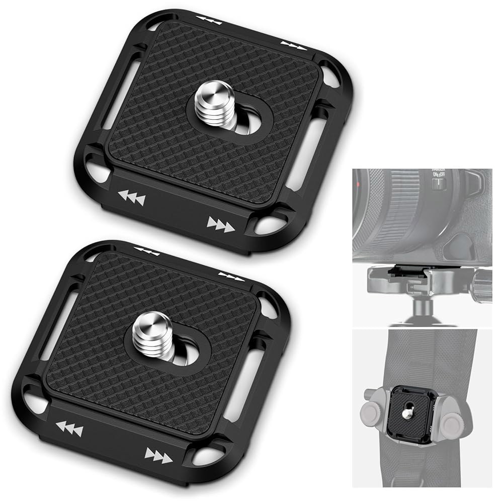 2팩 아르카 스위스 퀵 릴리스 플레이트 & 클램프 V3, 38mm 카메라 마운트 플레이트, 4면 QR, 삼각대 모노포드 스트랩용 알루미늄 - 상품 이미지