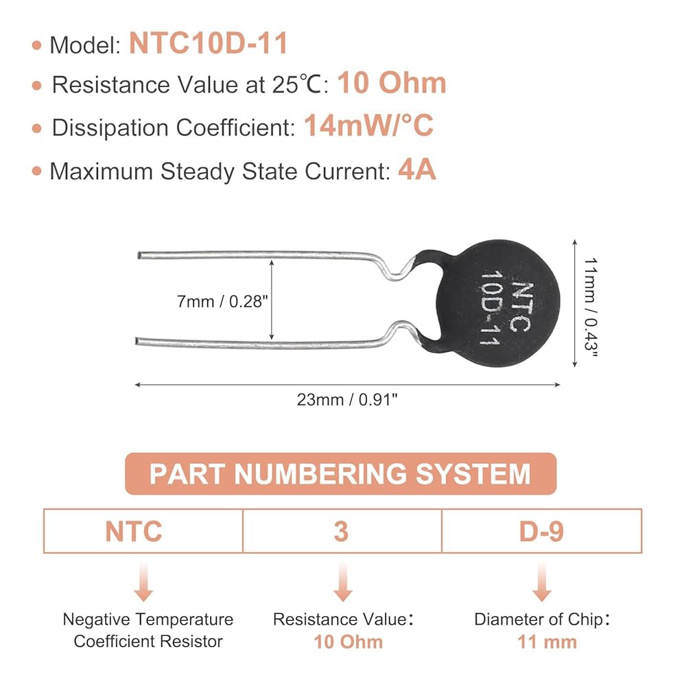 PATIKIL NTC 서미스터 저항기, 12Pcs 10옴 4A NTC10D-11 고감도 돌입 전류 제한기 음의 온도 계수 센서 측정 24 0.7A NTC10D-5 - 상세 이미지 2