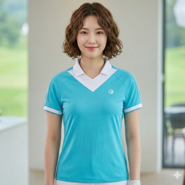 팬텀 골프 여성 여름 배색 카라 패턴 필드룩 골프 반팔 티셔츠 - 상품 이미지