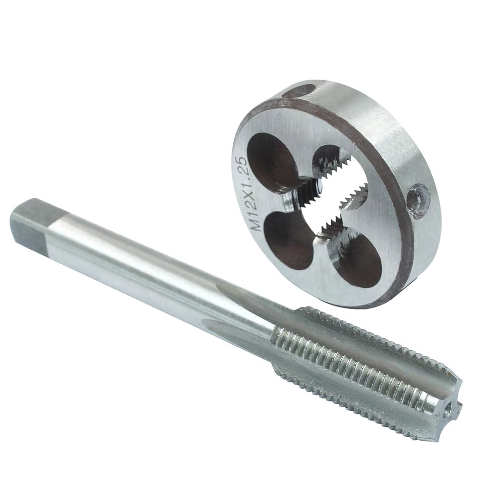 하스키예 M12 x 1.25 미터법 탭 앤 다이 세트, HSS 기계 나사산 1.25mm 오른손 탭핑 도구 M10 x 1.25 - 상품 이미지