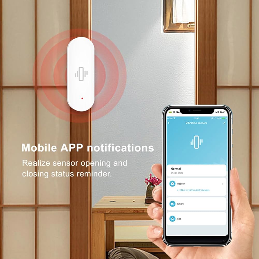 스마트 진동 센서 무선 유리 깨짐 감지기, 앱 알림 기능이 있는 WiFi 도어 센서, 조절 가능한 감도, 알람 시스템 및 홈 자동화를 위한 센서(4팩) 1-Pack - 상세 이미지 3