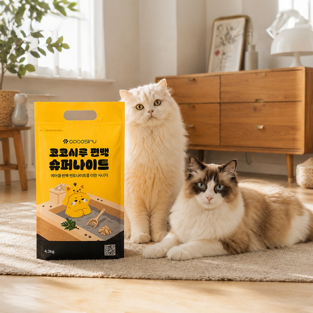 코코시루 슈퍼나이트 먼지없는 3중 벤토나이트 편백 혼합 고양이모래 무향, 4.3kg, 4개 - 상세 이미지 2