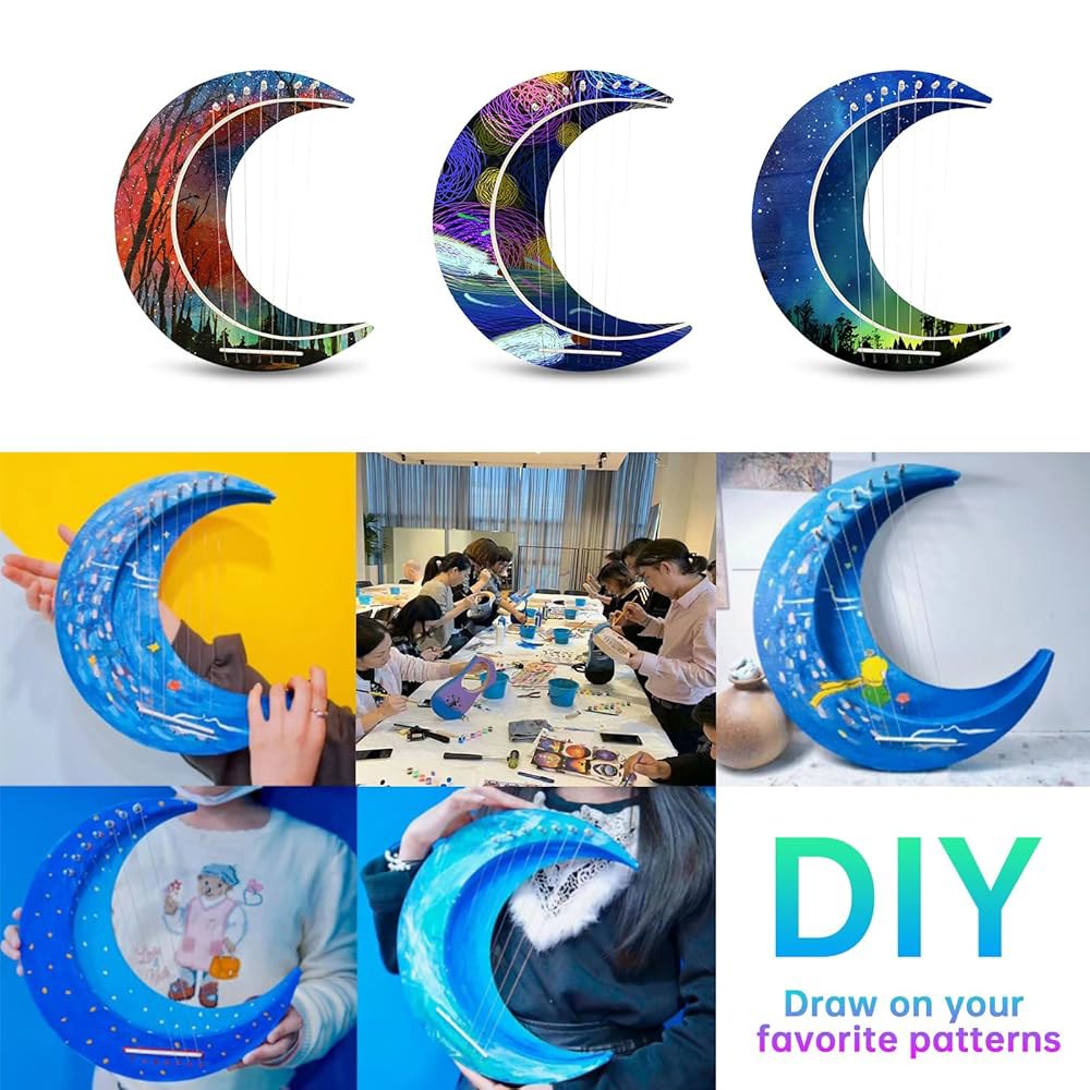 오리글램 라이어 하프 7현 DIY, 달 모양 악기, 나무 현악기, 나만의 배스우드 만들기 - 상세 이미지 3