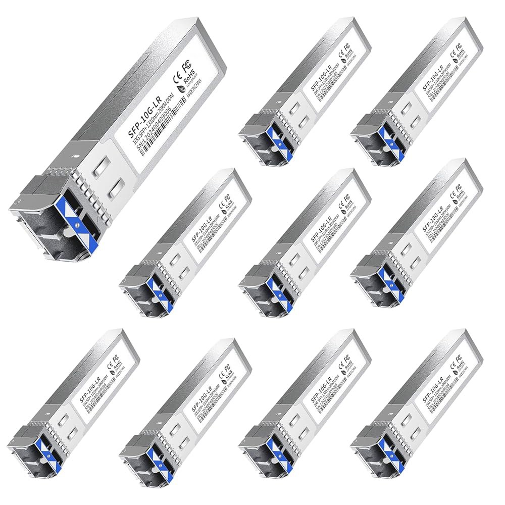 10Pack SFP+ LC 10GBase-LR 트랜시버 - 10G 싱글 모드 모듈, Cisco SFP-10G-LR, Ubiquiti UF-SM-10G, Meraki, Microti - 상품 이미지