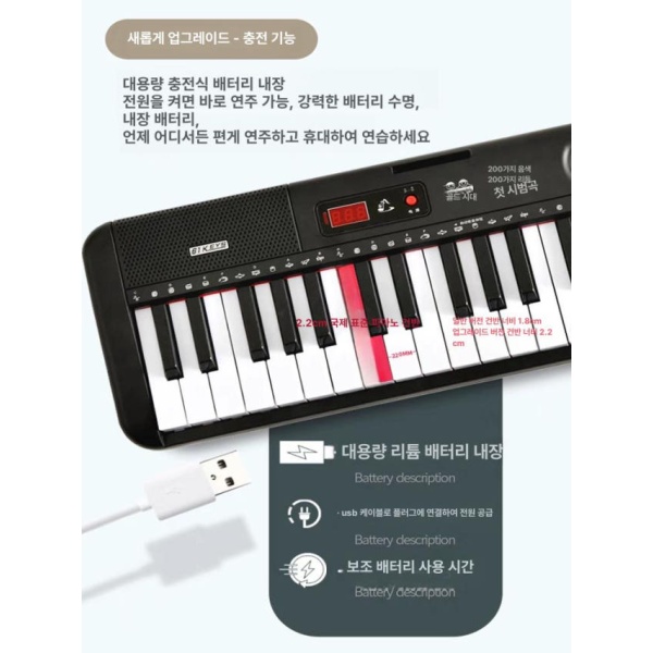 입문용 연주용 디지털 초보자용 키보드 연습용 건반 블랙 플러그인 기본 스탠드 공식 표준 패키지 - 상세 이미지 2