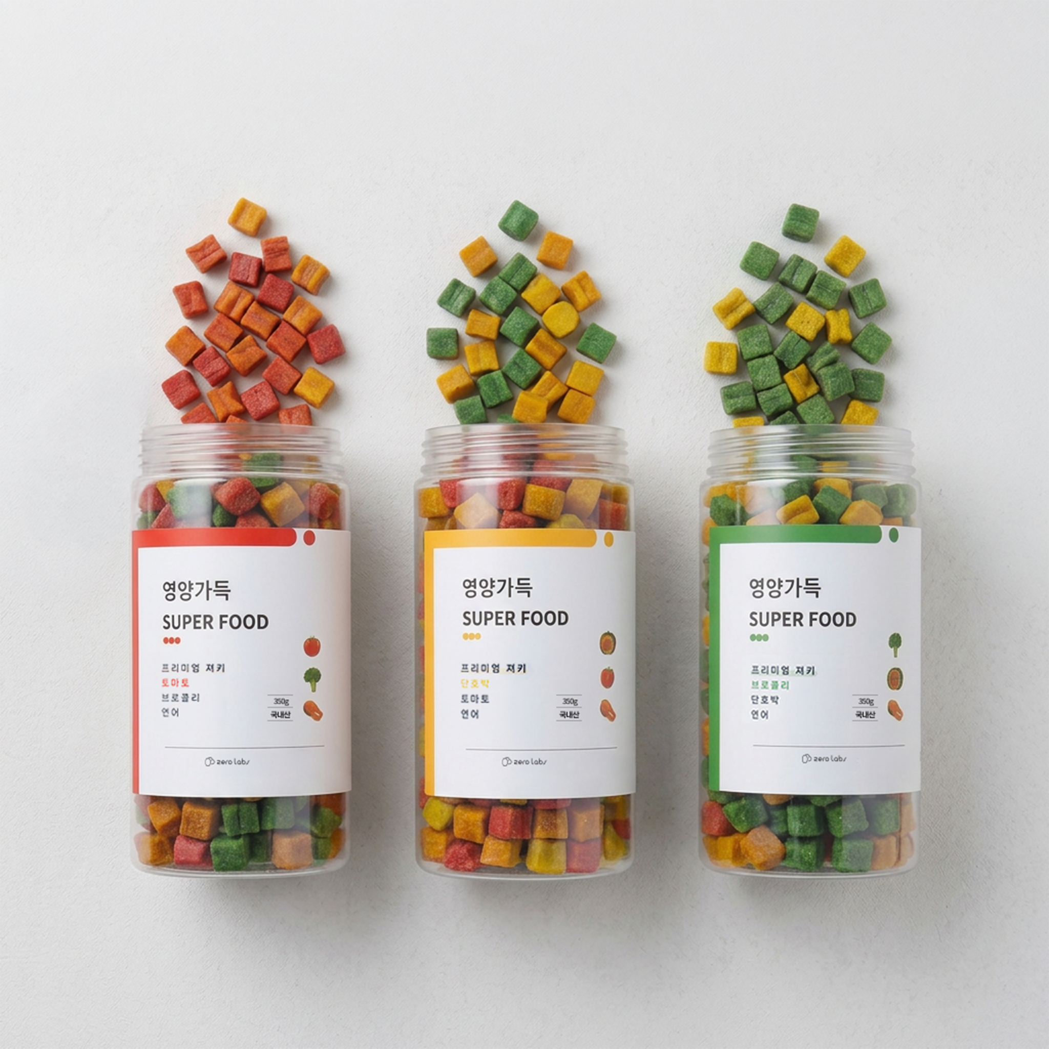 제로랩스 영양가득350g 토마토+브로콜리+연어 외2종, 국내산 슈퍼푸드 기능성 케어 강아지 화식 간식 강아지대용량 노즈워크져키 - 상품 이미지