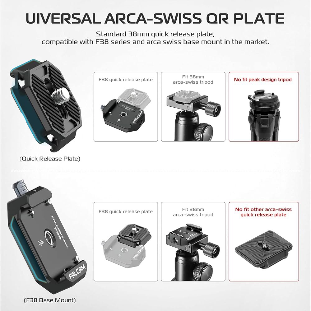FALCAM F38 퀵 릴리스 키트 V1, DSLR/미러리스 카메라용 플레이트, Arca Swiss와 호환되며 삼각대/안정기/짐발/슬라이더-2268용 클램프 - 상세 이미지 2
