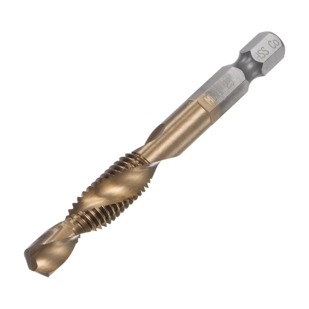 uxcell 결합 드릴 및 탭 비트, 1/4인치 헥스 섕크 M8 x 1.25 미터법 코팅되지 않은 M35 코발트 고속 강철 나선형 플루트 탭핑 도구 M8 x 1.25 - 상품 이미지
