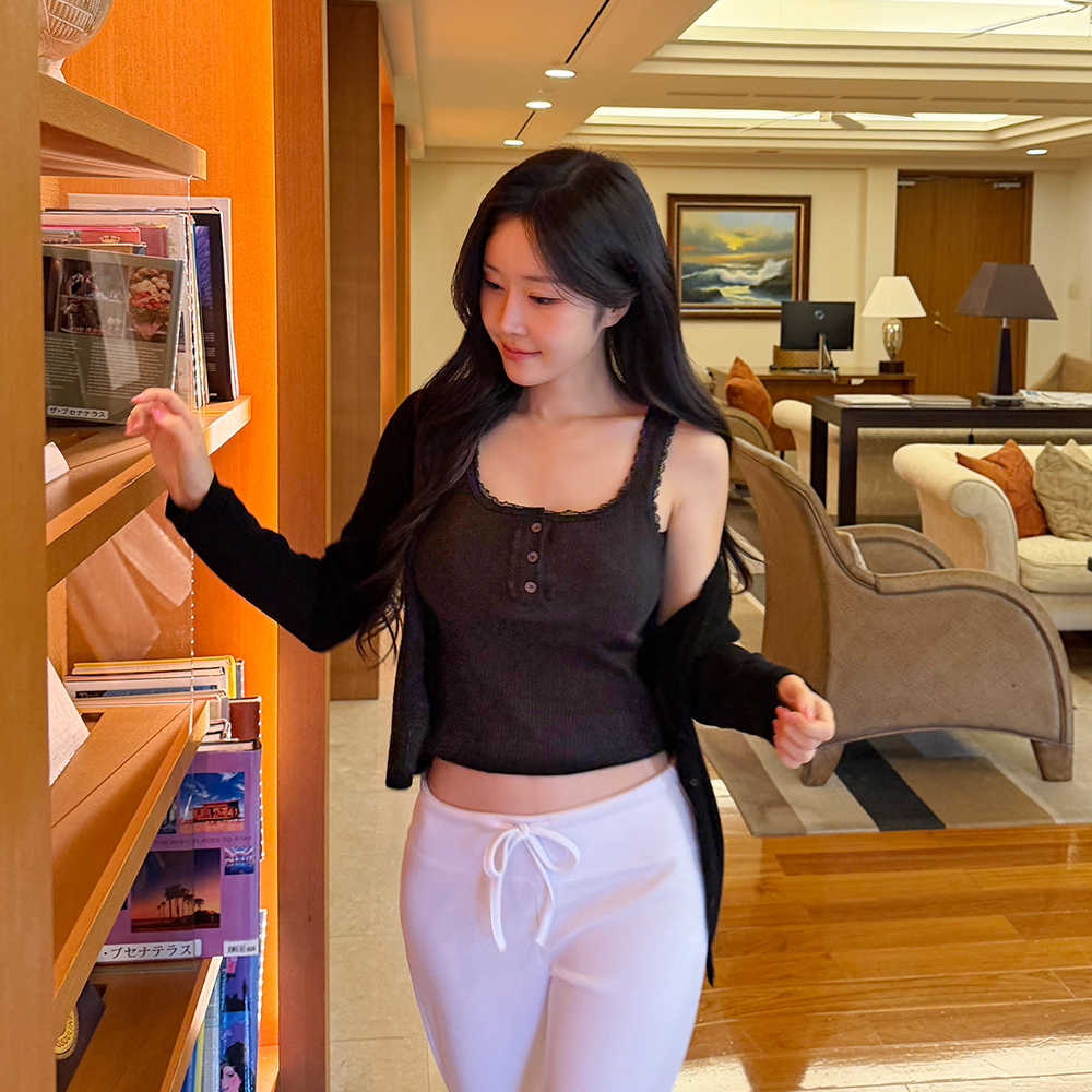 [N배송]크라시앙 모네 레이스 캡내장 골지 나시탑 버튼 이너 레이어드 브라탑 민소매 단품 이미지 7
