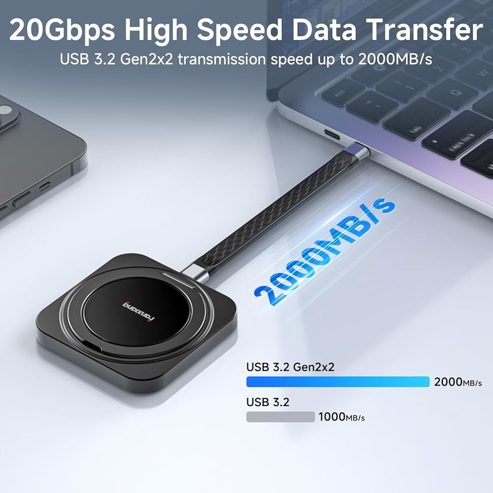 360 회전 스탠드, 최대 2000MB/s, USB-C 3.2세대 2x2 외장 솔리드 스테이트 드라이브, 15/16, Android, Mac, PC 및 태블릿과 호환되는 판샹 2T - 상세 이미지 3