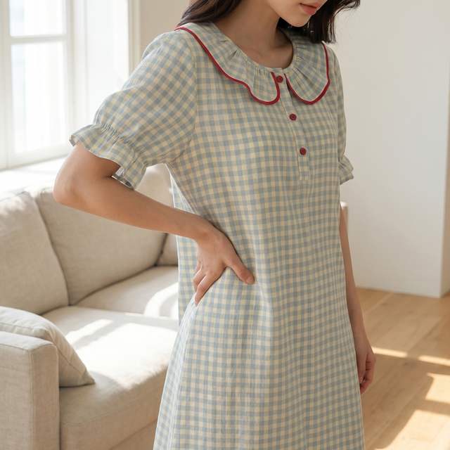 [M~XL]민트 소다 체크 원피스 여름잠옷 이미지 6