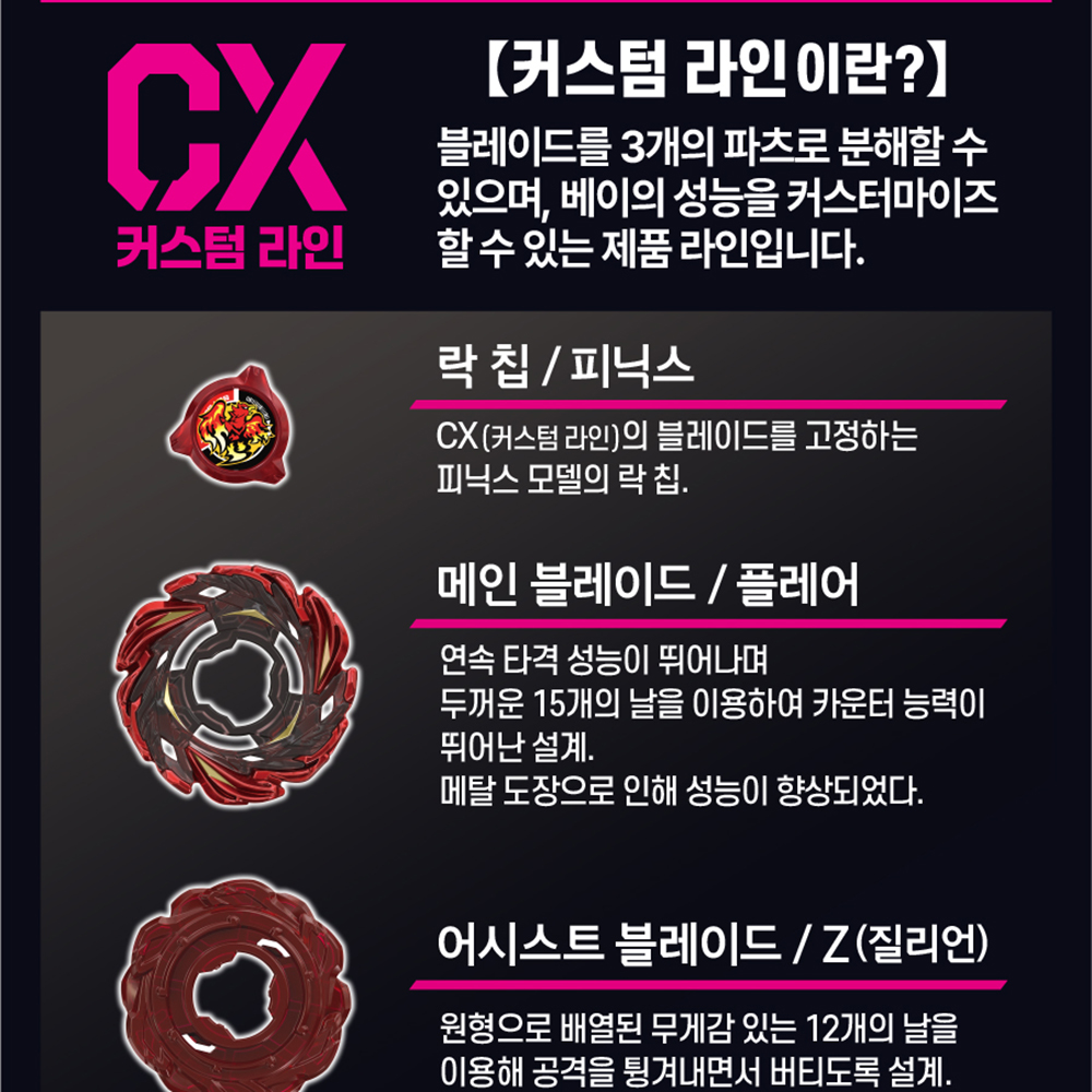 베이블레이드X 팽이 장난감 커스텀라인 CX-12 부스터 피닉스 플레어 스티커 세트 선물 - 상세 이미지 3
