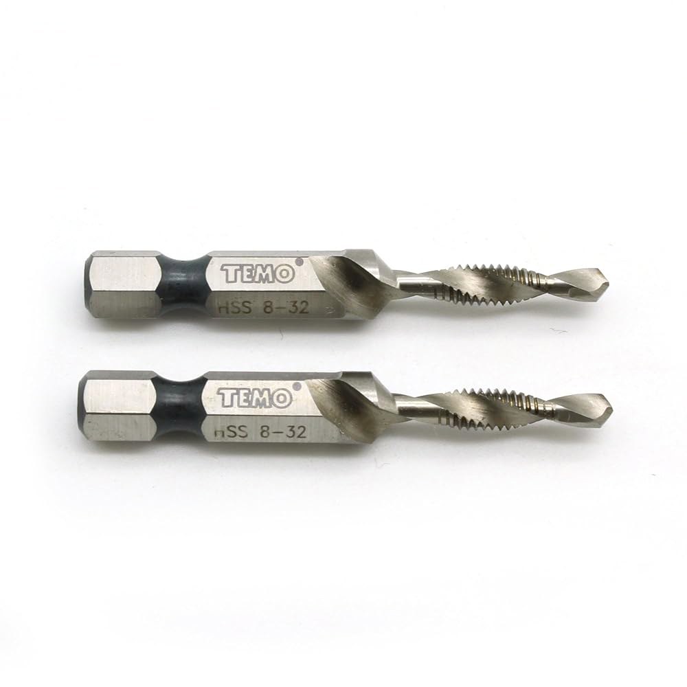 TEMO 2 PC 8-32 조합 드릴 및 탭 다중 사용 디버 카운터싱크 헥스 비트 2pc bright 1/4/-20 - 상품 이미지