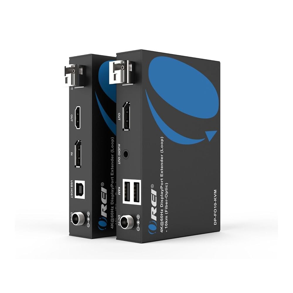 광섬유 발룬을 통한 OREI 4K 디스플레이포트 KVM 익스텐더 - USB 1.1 UltraHD @ 60Hz, 싱글 모드에서 최대 10km의 키보드와 마우스 지원 멀티 300M - 상품 이미지