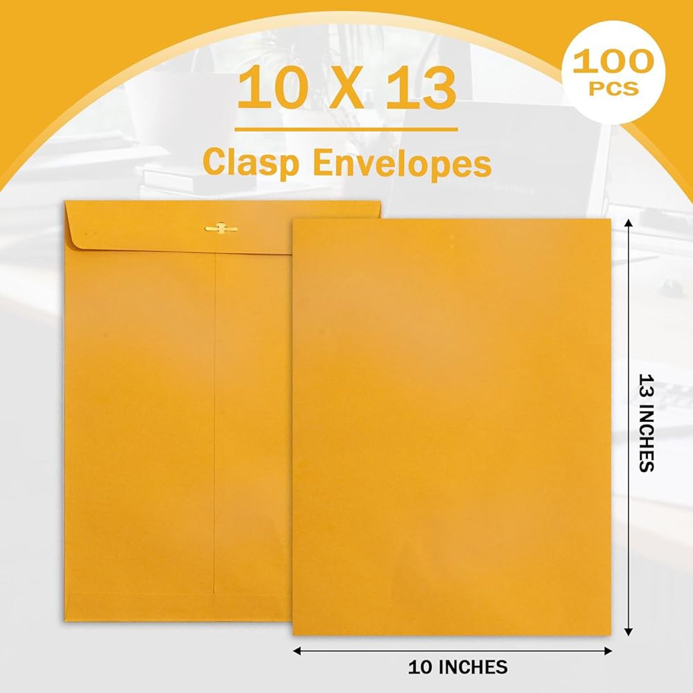 클랩 봉투 10x13, 100팩 괴펀 브라운 옐로우 마닐라 10x13-100GSM 헤비 크래프트 페이퍼, 우편 발송용 및 검메드 씰 포함 Brown 10x13-20pcs - 상세 이미지 3