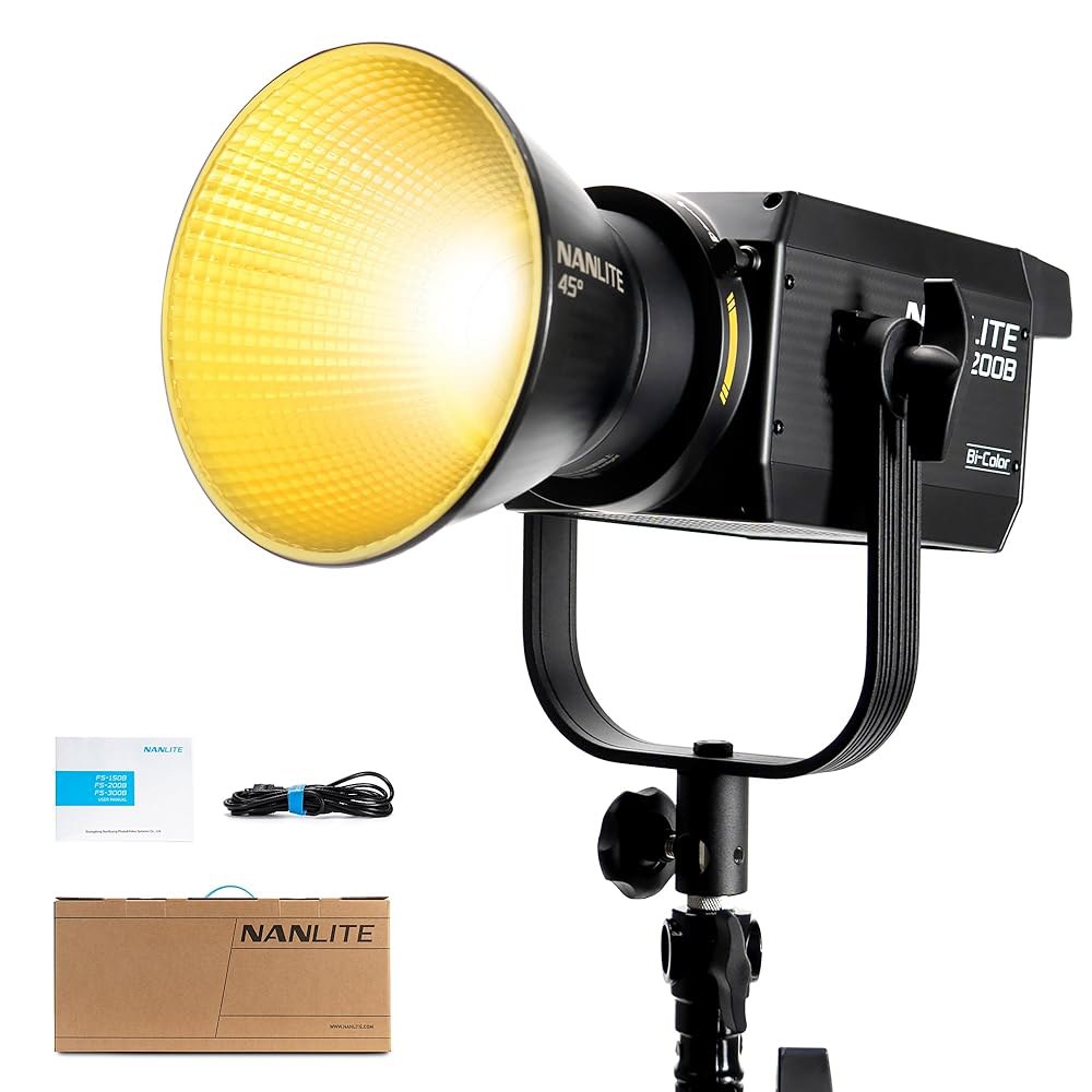 난라이트 FS-200B 220W 바이컬러 LED 비디오 라이트, 2700K u2013650K 연속 스튜디오 보웬 마운트, 하이 CRI TLCI, 콰이어트 팬, 유튜브용 앱 제어, - 상품 이미지