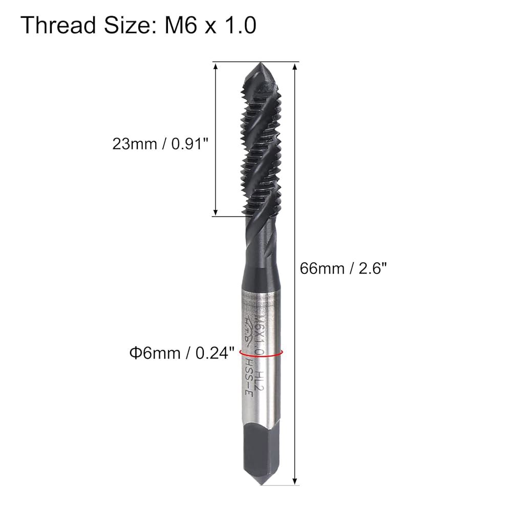 uxcell M6 x 1.0 나선형 플루트 실 탭, 미터법 기계 탭 HSS 질화 코팅, 사각형 끝이 있는 원형 샹크, H2 공차, 2pcs M2 x 0.4mm - 상세 이미지 2