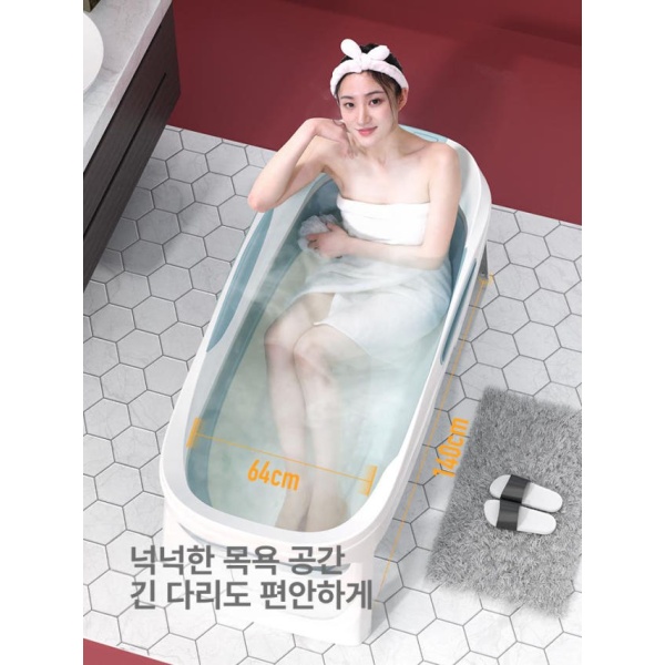 프리미엄 대형 파란색 접이식 가정용사우나 목욕통 원룸 특대형 1.13m 블루 뚜껑 있음 - 상세 이미지 2