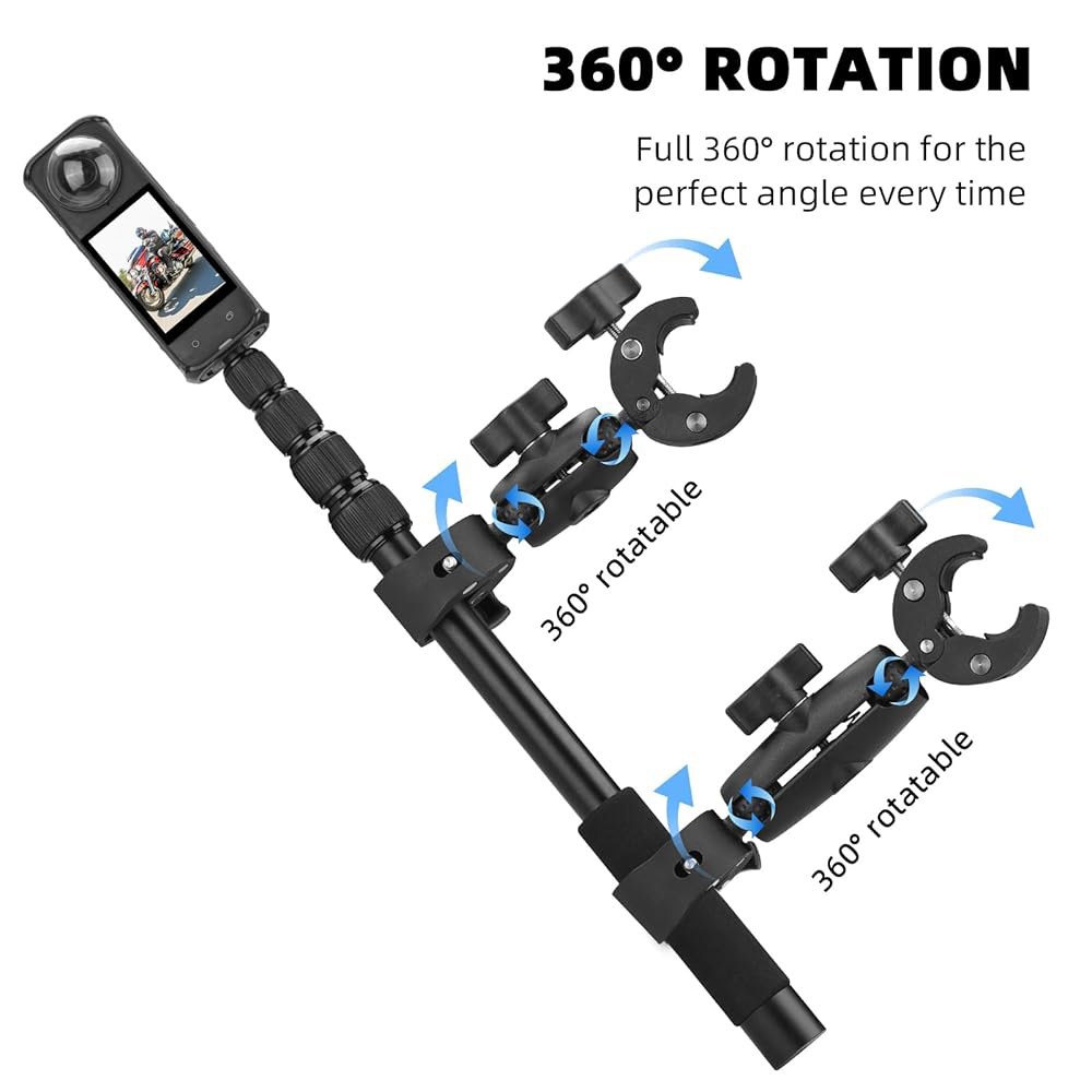 Insta 360 X4 X5용 BRDRC 모터사이클 마운트, Insta360 X5 X3 X2 ONE용 59인치 보이지 않는 셀카봉 번들 키트, DJI OSMO 360용, GoPro - 상세 이미지 3
