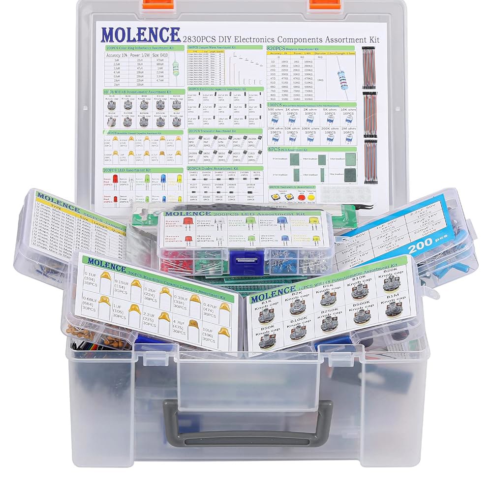 몰렌스 2830PCS DIY 전자 부품 키트 모음, 저항기, 인덕터, 커패시터, LED, 트라이오드, PCB, 포텐셜미터, 점퍼 와이어, 아두이노 UNO MEGA2560용 택트스위 - 상품 이미지