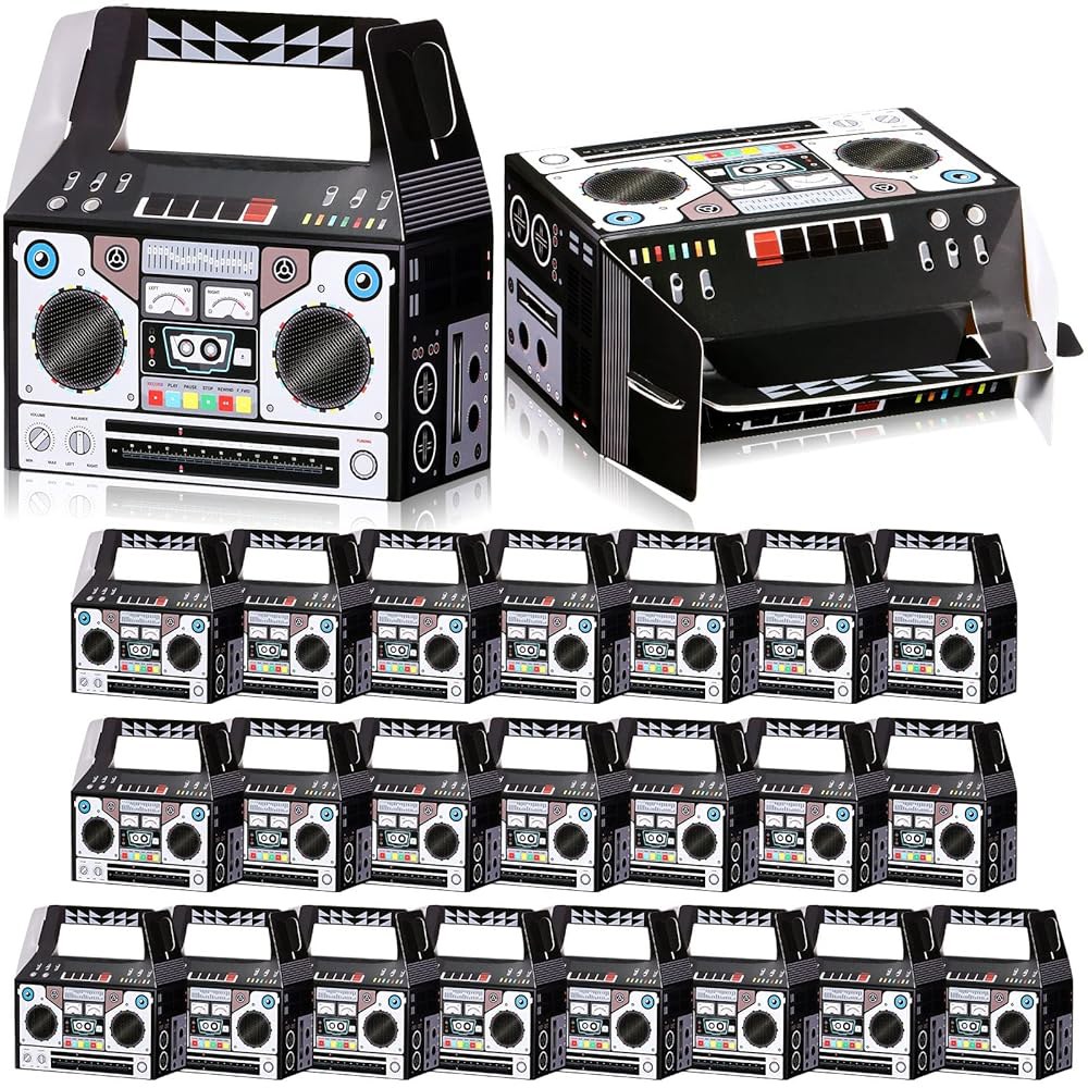 Zonon 24 Pcs 80년대 파티, 박스 90년대 참신함 붐 파티 장식 선물 레트로 라디오 힙합 테마 테이블 센터피스 4.8 x 2.4 5.2 인치(80년대) 80s - 상품 이미지