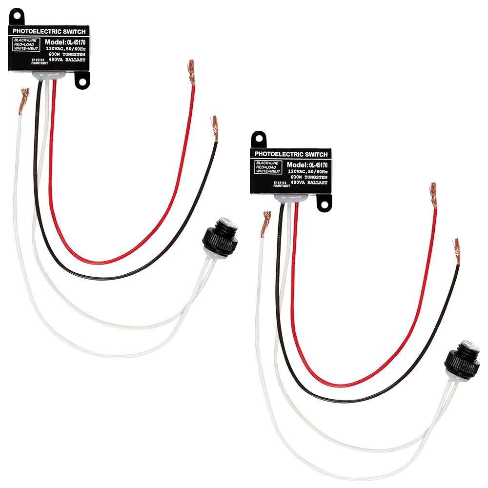 오일렉트릭 광전 센서 - 120V 미니 플러시 마운트 스위치 600W 텅스텐 등급 UL 상장 및 내후성 황혼에서 새벽까지의 광전지 센서, 야외 조명용, 2팩 OL-45170 - 상품 이미지