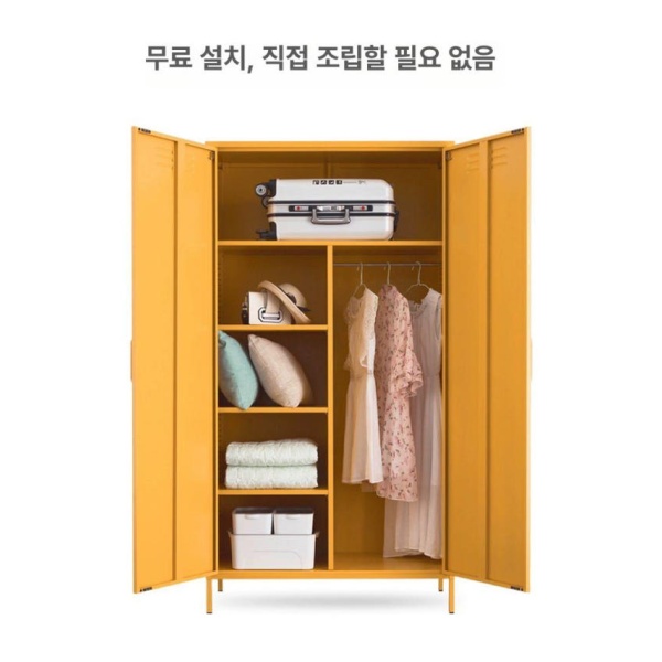 세련된 오픈형 옷정리함 드레스룸 서랍장 행거형 옷장 옷정리 머스타드옐로우 105 x 200x50cm 2문 조립 완료 - 상세 이미지 4