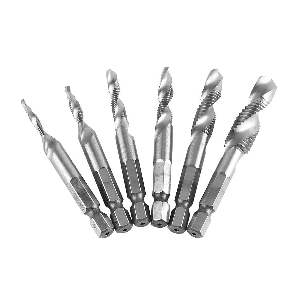 스파이럴 플루트 탭 나사 드릴 비트 미터법 세트 고속 강철 육각 섕크 조합 6pcs M3-M10 (HSS4341) - 상품 이미지