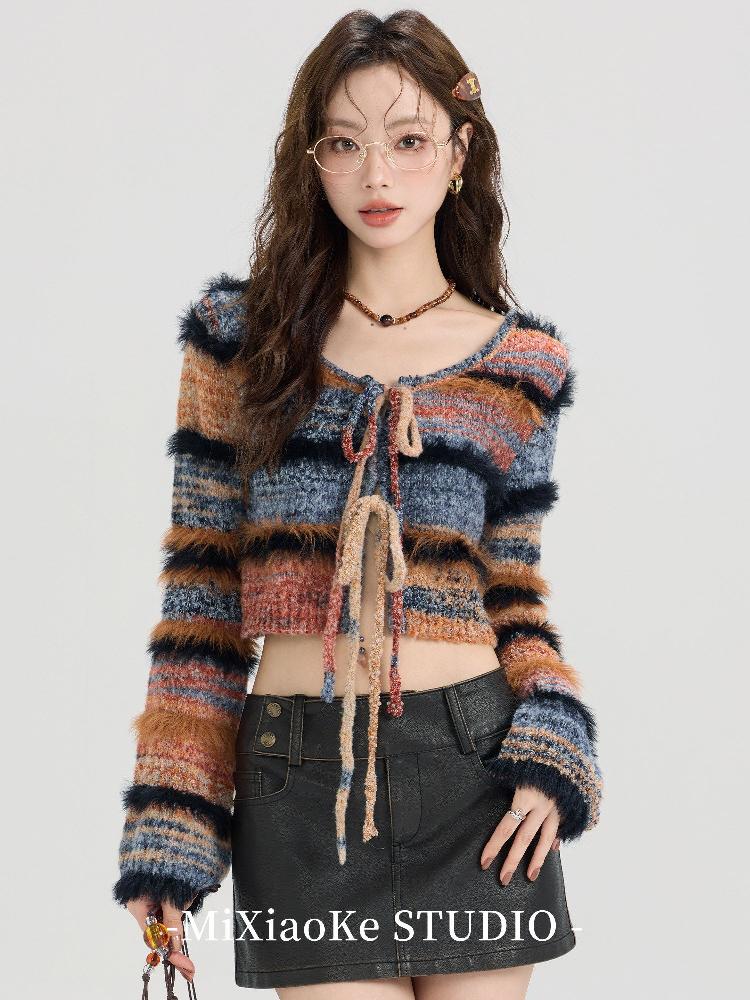 복고 가디건 남자 기본 스트라이프 쿨티셔츠 허리길이 반팔티셔츠 긴팔티 기본허리길이가디건남자 - 상세 이미지 4