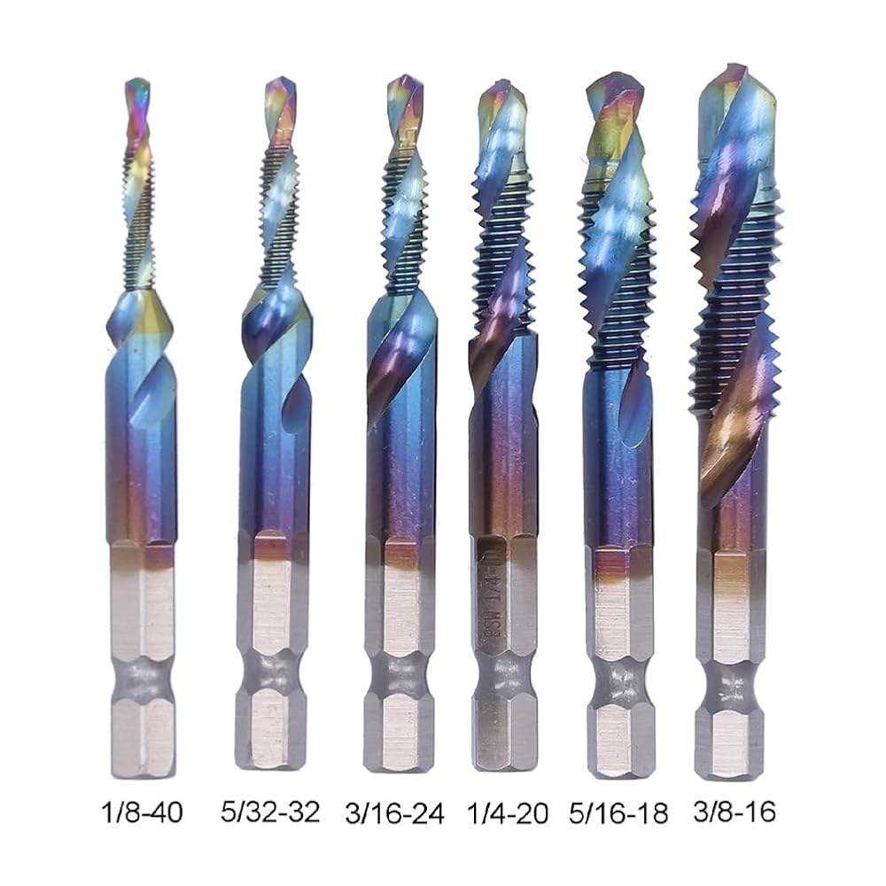 6Pcs /Set 임페리얼 블루 스파이럴 탭 드릴 비트 키트 1 /8-40, 5 /32-32, 3 /16-24, /4-20, /16-18, /8-16 인치 고속 강철 - 상세 이미지 2