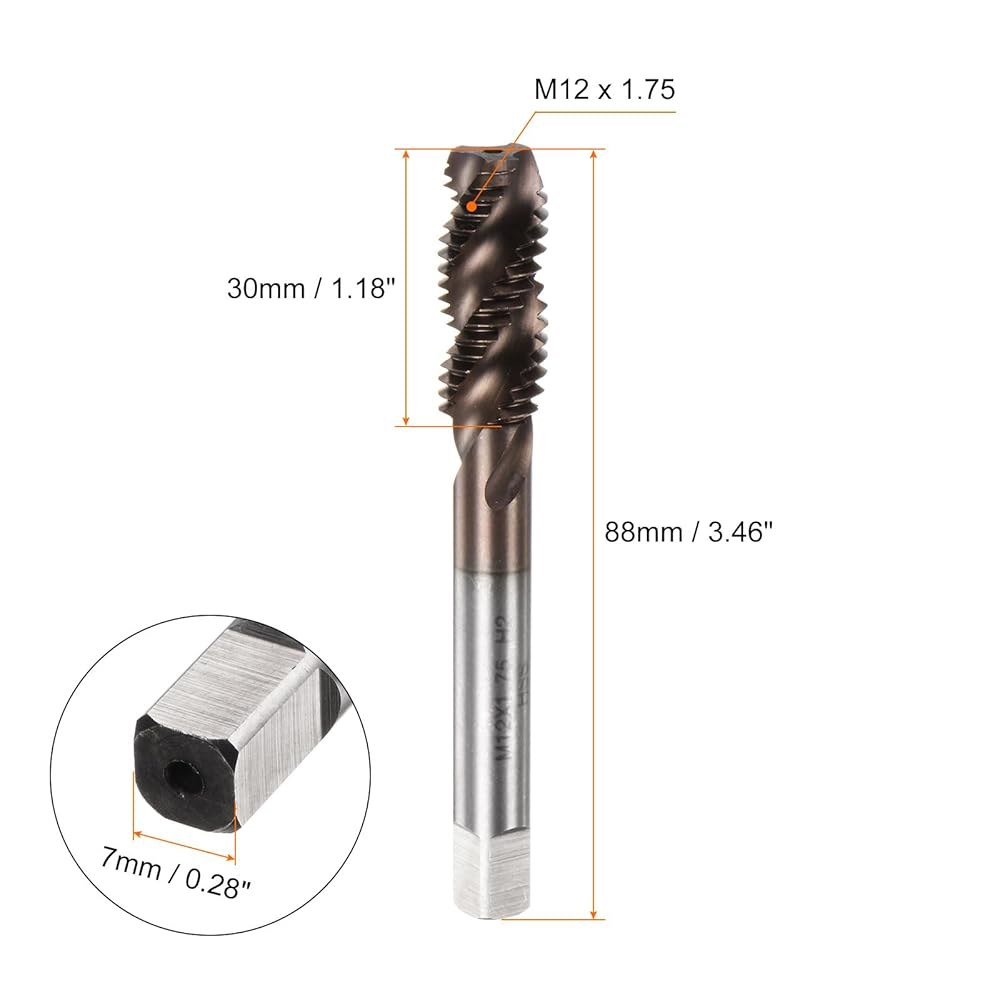 하핑턴 미터법 나선형 플루트 탭 M12 x 1.75 AlTiN 코팅 M35 고속 강철 기계 나사산 밀링 도구 M12 x 1.75 - 상세 이미지 3