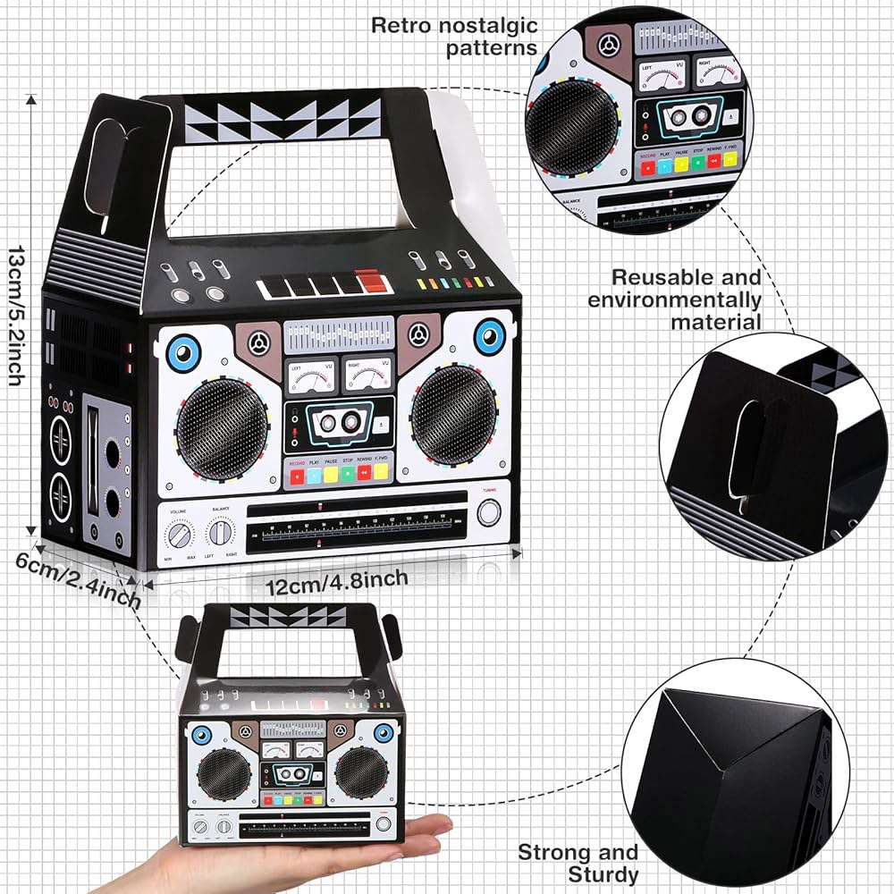 Zonon 24 Pcs 80년대 파티, 박스 90년대 참신함 붐 파티 장식 선물 레트로 라디오 힙합 테마 테이블 센터피스 4.8 x 2.4 5.2 인치(80년대) 80s - 상세 이미지 3