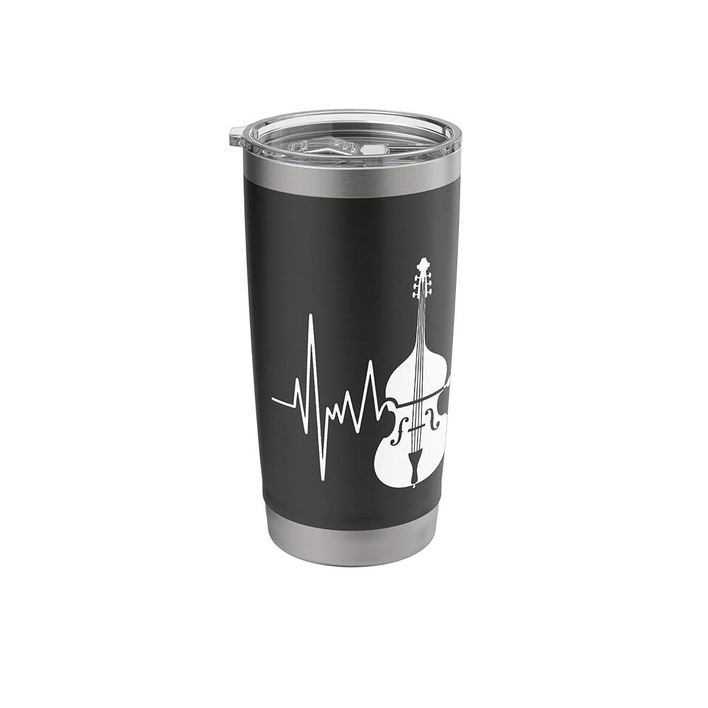 더블 베이스 하트비트 EKG 업라이트 베이시스트 러브 스테인리스 스틸 단열 텀블러 Black 20 Ounces - 상품 이미지