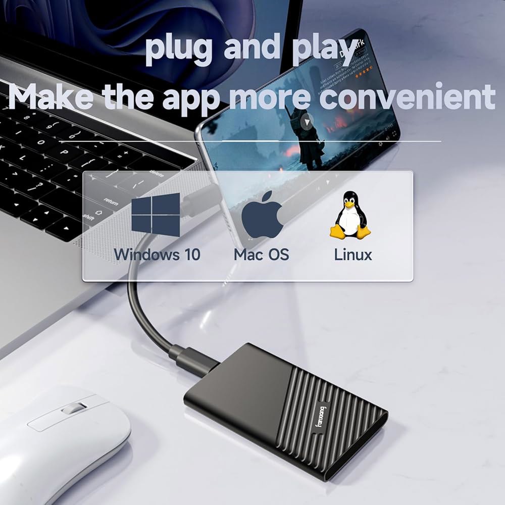 판샹 1TB 외장 SSD, 휴대용 솔리드 스테이트 하드 드라이브 USB 3.2 Gen2x2, 최대 2000MB /s, 15 /Pro, PC, 노트북, 크리에이터, 게임 콘솔용 US - 상세 이미지 3