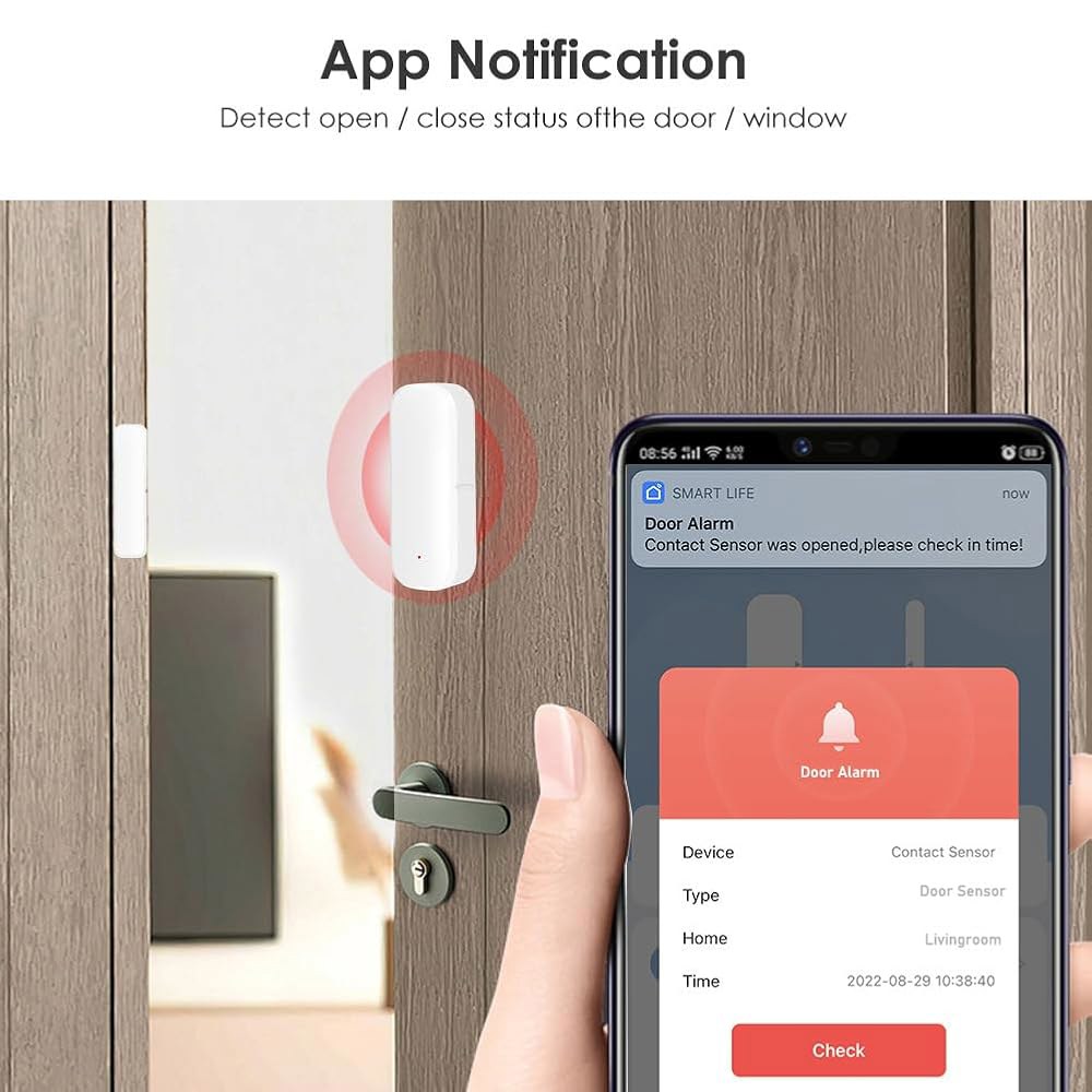 Tuya 스마트 홈 장치 Alexa 및 Google 어시스턴트와 호환되는 보안을 위한 Mengshen 4 팩 WiFi 도어 윈도우 센서 허브 필요 없음 무선 접촉 2 Pack - 상세 이미지 3
