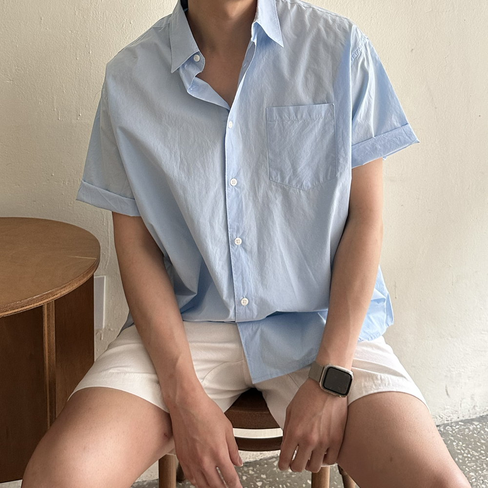 남자 반팔 셔츠 오버핏 얇은 여름 실켓 쿨 남방 난방 남성 셔츠 이미지 6