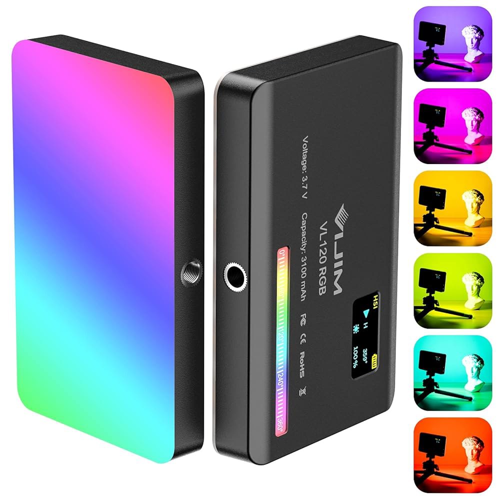 VIJIM VL120 RGB 비디오 라이트, 휴대용 LED 카메라 라이트 패널 0-360 풀 컬러, Vlogging, 사진 촬영, 회의를 위한 CRI 95+ 2500-9000K - 상품 이미지