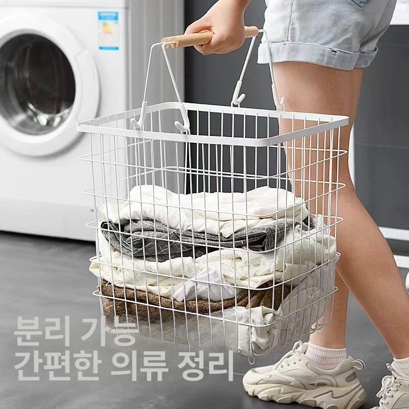 빨래통 스텐 바퀴형 철제 이동식 보관함 빨래 바구니 세탁 - 상세 이미지 5