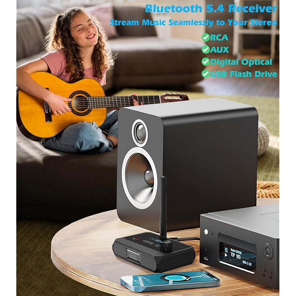 가정용 스테레오, 광학 저지연 및 HD 음악 오디오 블루투스-RCA 어댑터용 KAIY Bluetooth 5.4 수신기 - 스테레오 / 스피커 유선 스트리밍 시스템, AUX USB - 상세 이미지 2